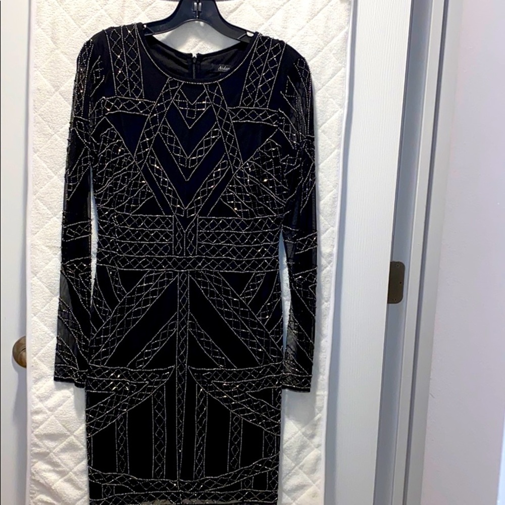 Aidan Mattox black dress with beading